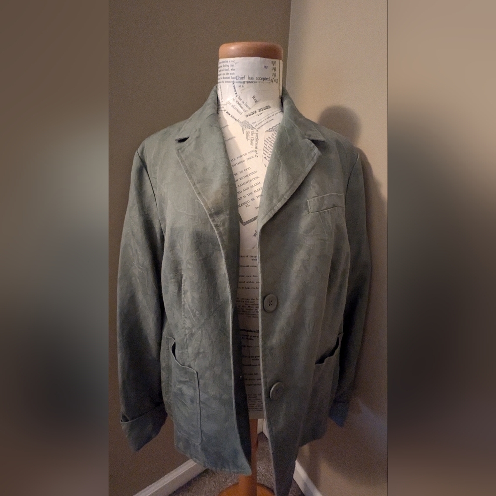 Classic Coldwater Creek Sage Green XL Blazer/Suit Jacket Lightweight Jacquard
